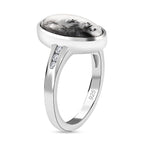 White Buffalo and Natural Zircon Ring in Platinum Overlay Sterling Silver 3.41 Ct