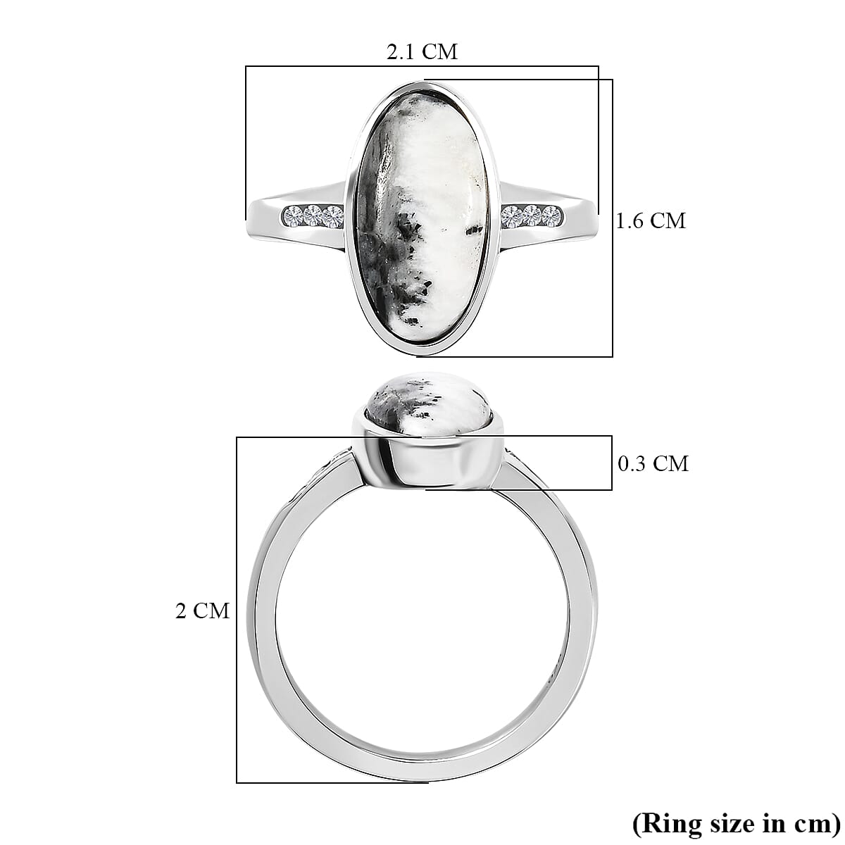 White Buffalo and Natural Zircon Ring in Platinum Overlay Sterling Silver 3.41 Ct 7556158 5