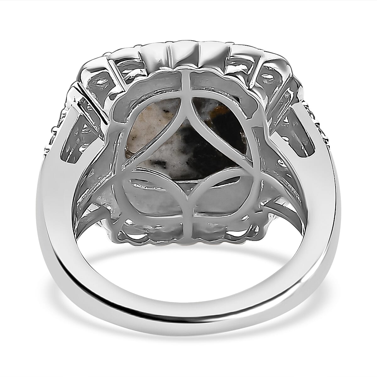 White Buffalo and Natural Zircon Halo Ring in Platinum Overlay Sterling Silver 8.74 Ct 7567658 5