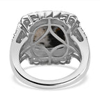 White Buffalo and Natural Zircon Halo Ring in Platinum Overlay Sterling Silver 8.74 Ct, Silver Wt. 5.10 Gms