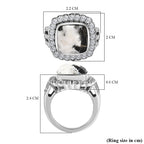 White Buffalo and Natural Zircon Halo Ring in Platinum Overlay Sterling Silver 8.74 Ct, Silver Wt. 5.10 Gms