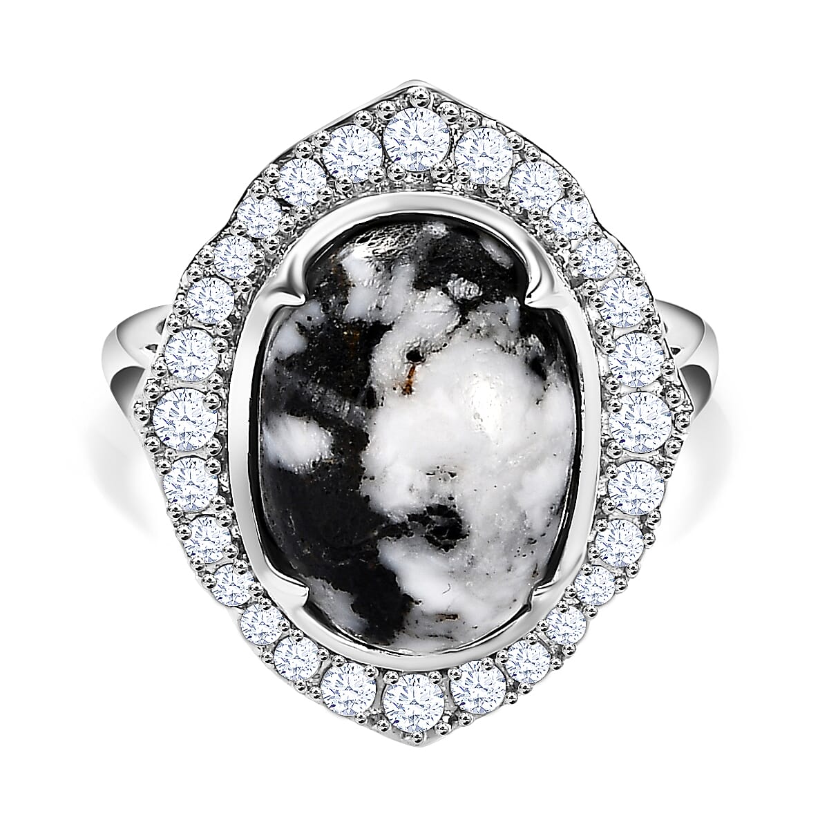 White Buffalo ,  White Zircon  Main Stone With Side Stone Ring in Platinum Overlay Sterling Silver 7.23 ct  7.230  Ct. 7690424 0