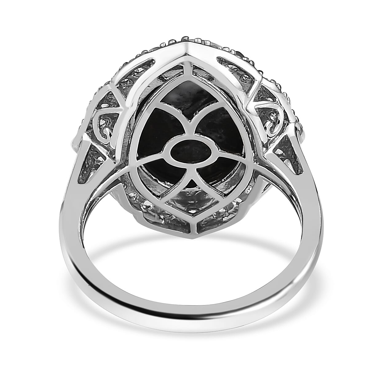 White Buffalo ,  White Zircon  Main Stone With Side Stone Ring in Platinum Overlay Sterling Silver 7.23 ct  7.230  Ct. 7690424 4