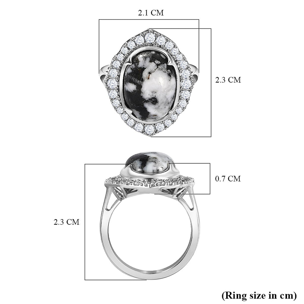 White Buffalo ,  White Zircon  Main Stone With Side Stone Ring in Platinum Overlay Sterling Silver 7.23 ct  7.230  Ct.