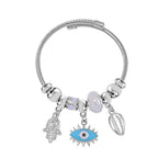 White Colour Ceramic Beads Enamelled Charms Evil Eye Adjustable Bangle