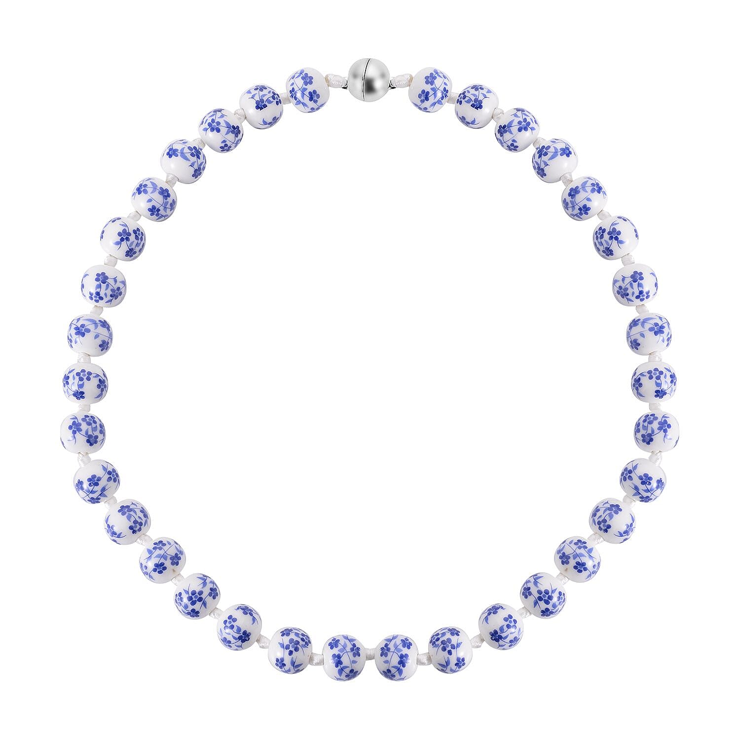 Hand Painted Ceramic Beads Necklace (Size - 20) with Magnetic Lock in Silver Tone - Blue 7163927 0