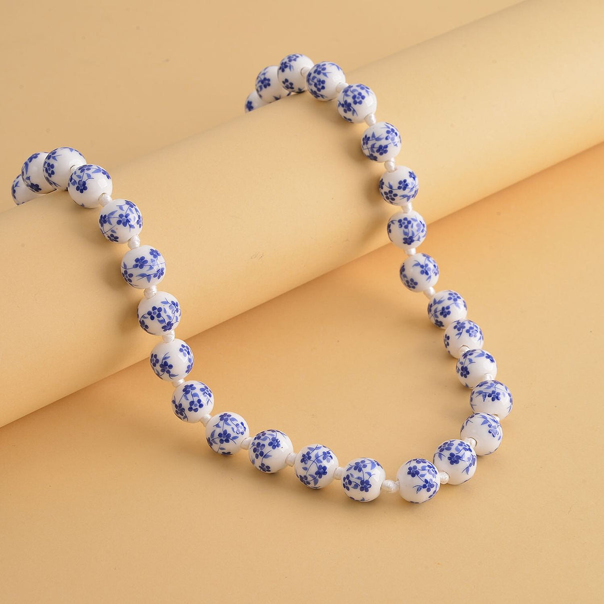 Hand Painted Ceramic Beads Necklace (Size - 20) with Magnetic Lock in Silver Tone - Blue 7163927 2