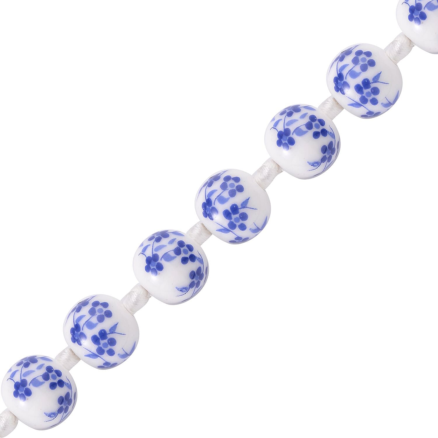 Hand Painted Ceramic Beads Necklace (Size - 20) with Magnetic Lock in Silver Tone - Blue 7163927 4