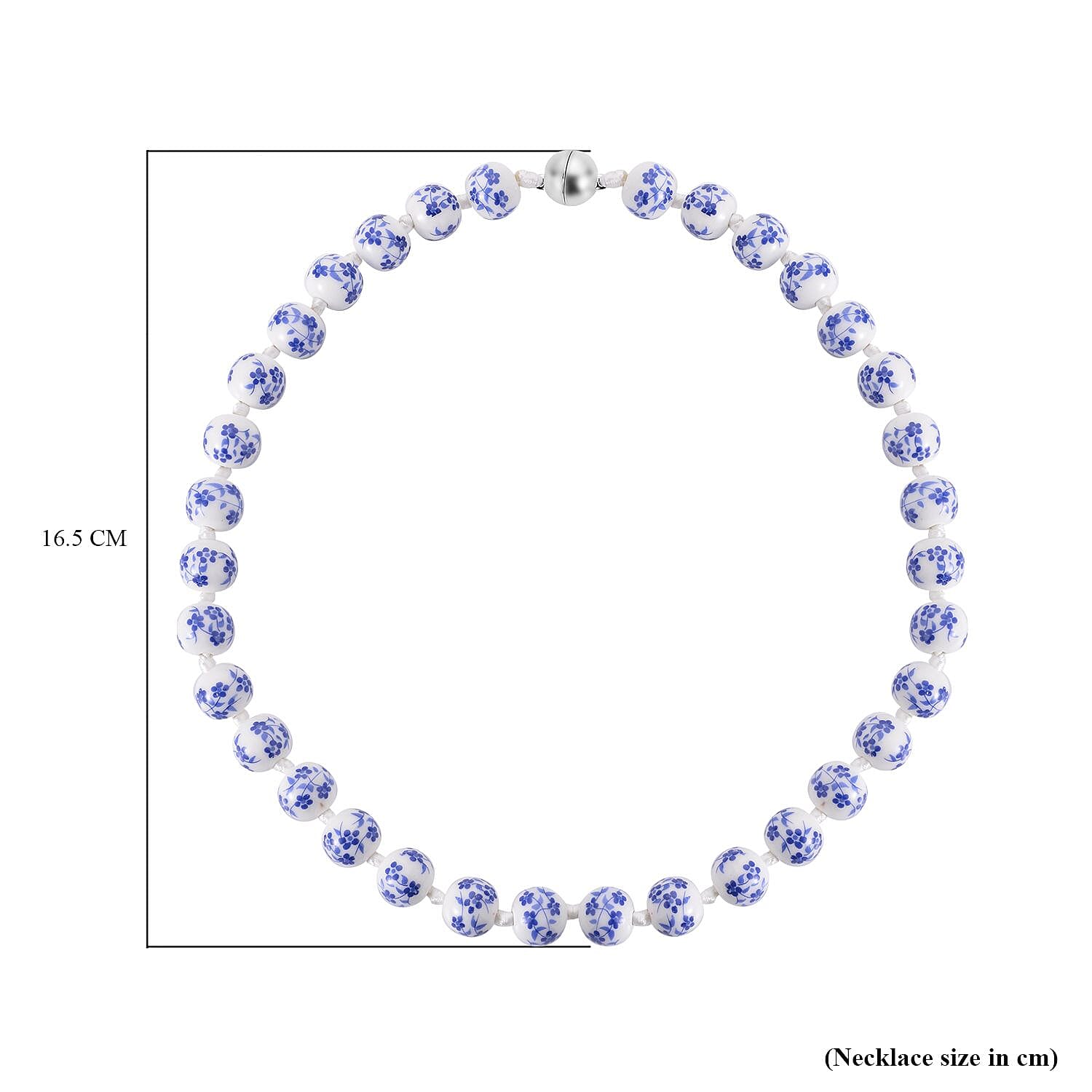 Hand Painted Ceramic Beads Necklace (Size - 20) with Magnetic Lock in Silver Tone - Blue 7163927 5