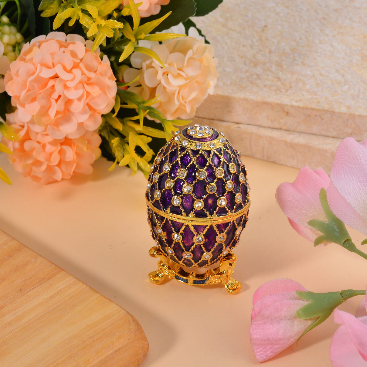 Easter Special - Austrian Crystal Trinket Box with Purple Enamelling &amp; Tripod Stand 7693606 2