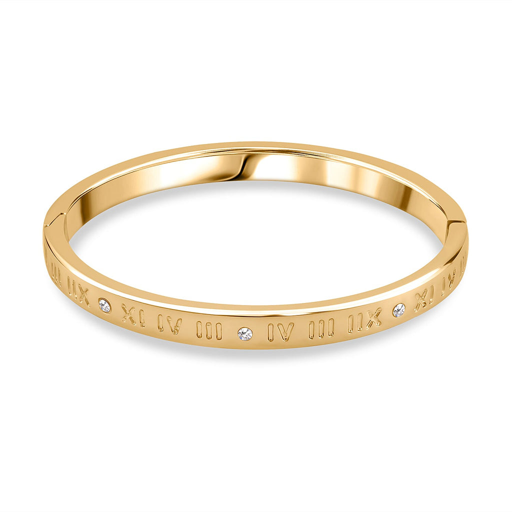 Designer Inspired-White Austrian Crystal Bangle (Size - 7) in Yellow Gold Tone