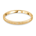 Designer Inspired-White Austrian Crystal Bangle (Size - 7) in Yellow Gold Tone