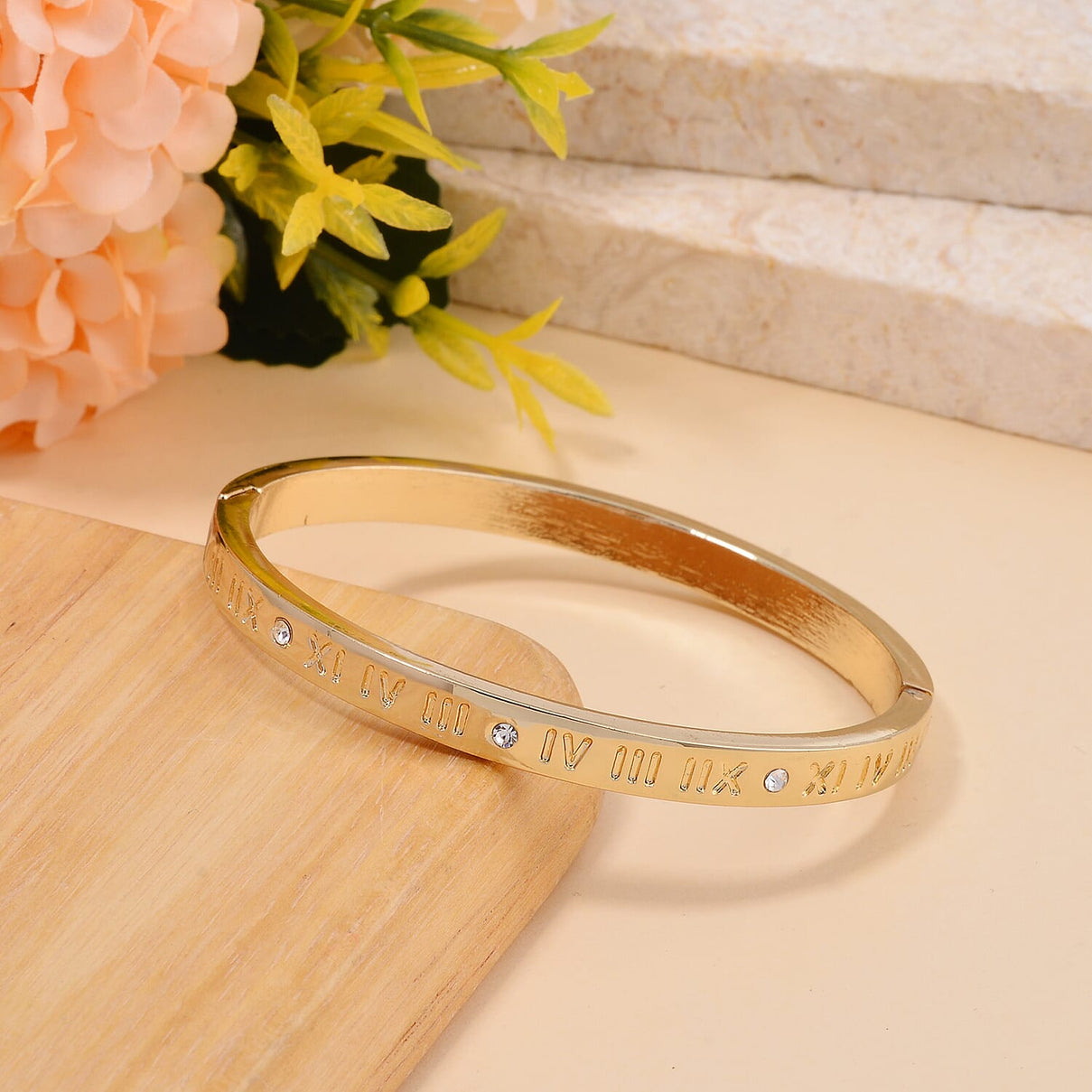 Designer Inspired-White Austrian Crystal Bangle (Size - 7) in Yellow Gold Tone 7681300 2