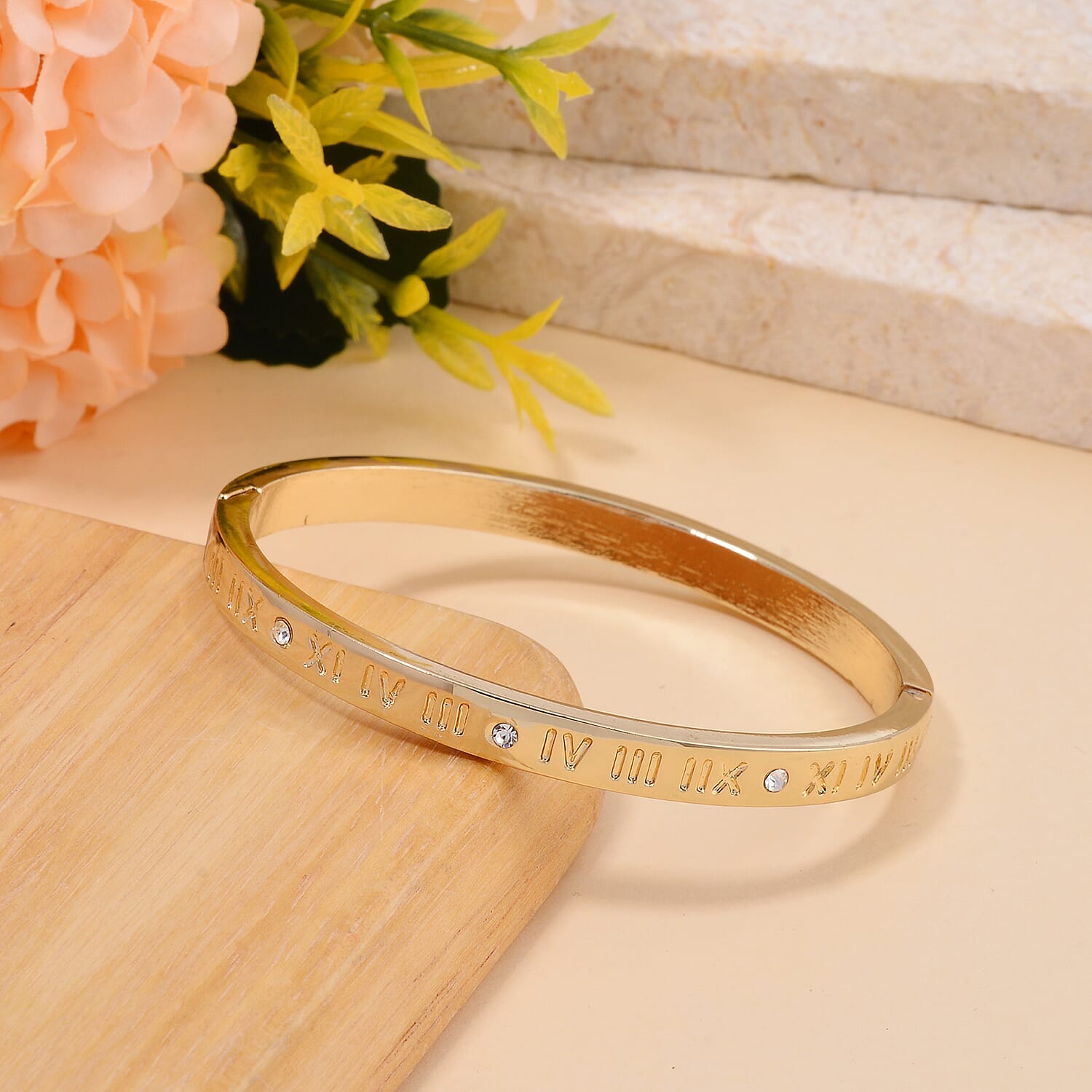 Designer Inspired-White Austrian Crystal Bangle (Size - 7) in Yellow Gold Tone 7681300 2