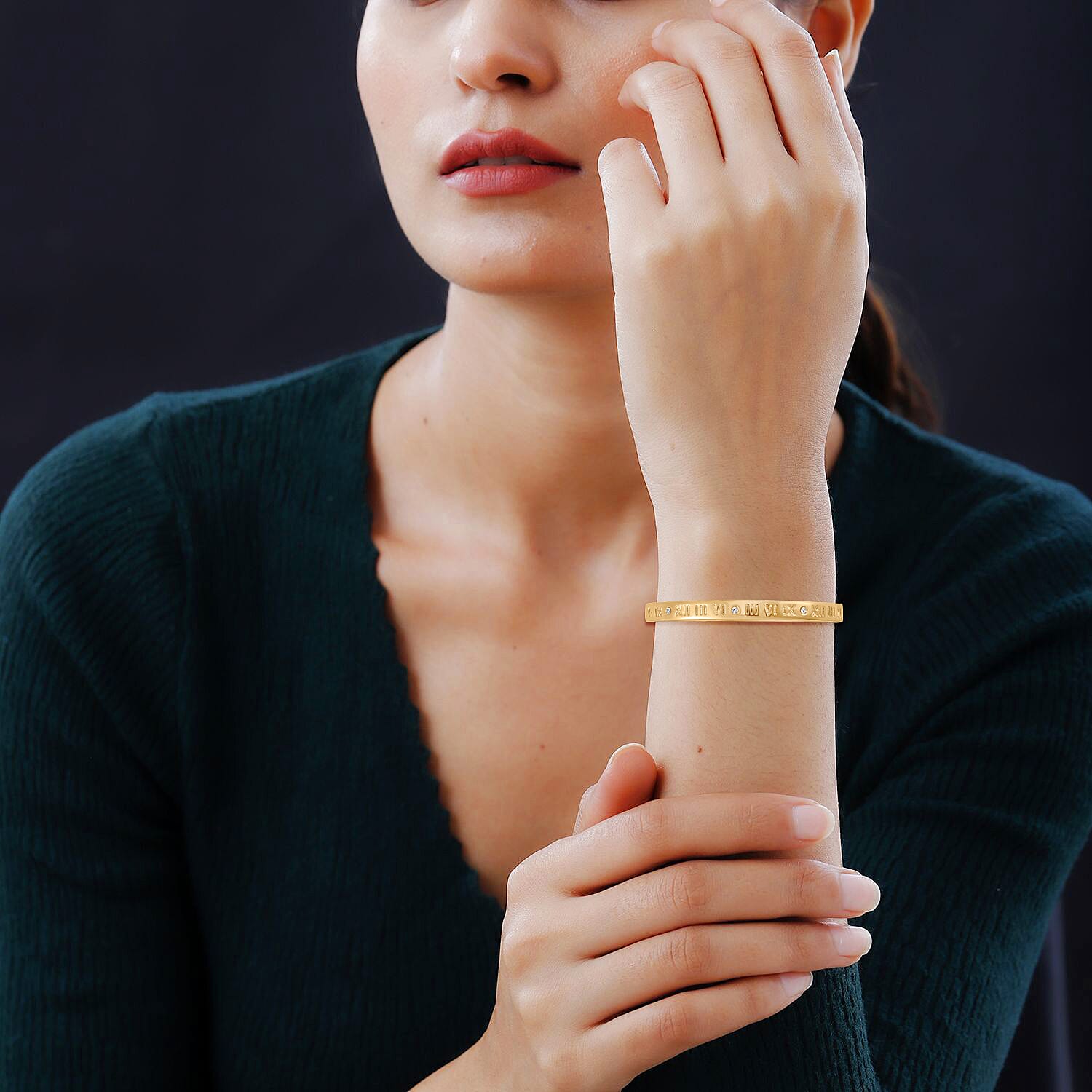 Designer Inspired-White Austrian Crystal Bangle (Size - 7) in Yellow Gold Tone 7681300 3