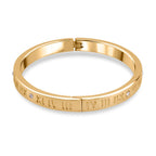 Designer Inspired-White Austrian Crystal Bangle (Size - 7) in Yellow Gold Tone