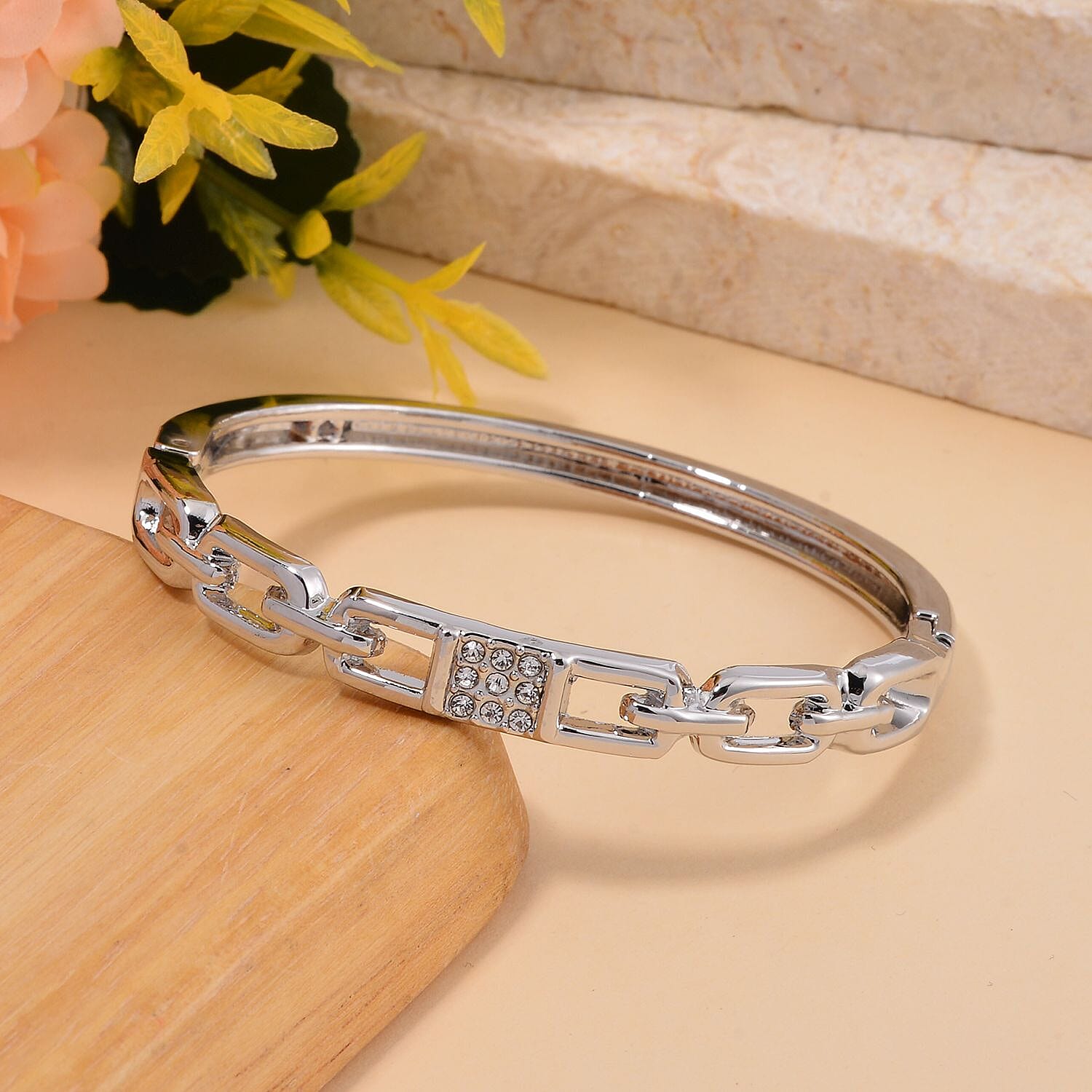 One time Closeout Designer Inspired - White Austrian Crystal Bangle (Size 7) 7681308 1