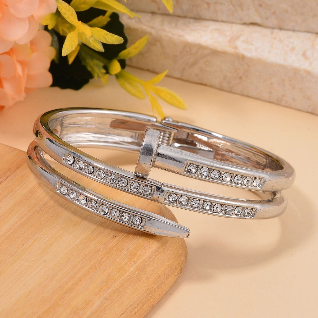 Designer Inspired Close Out White Austrian Crystal Bangle (Size - 7.0)