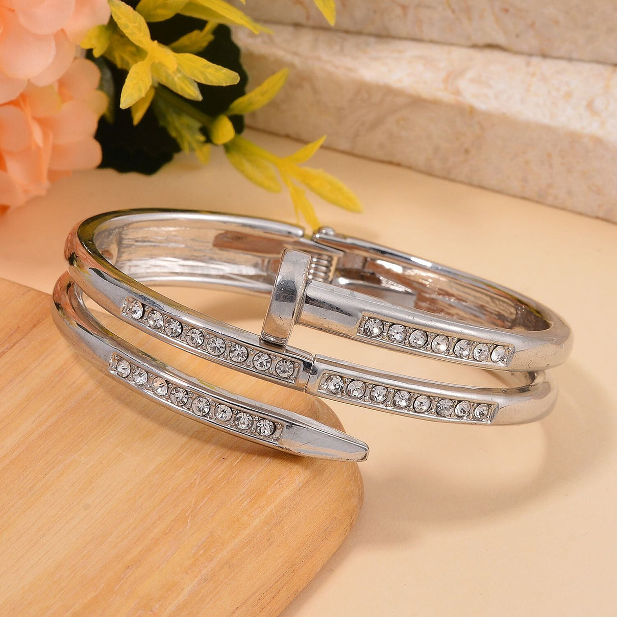 Designer Inspired Close Out White Austrian Crystal Bangle (Size - 7.0) 7681320 1