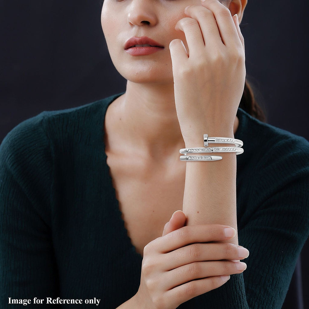 Designer Inspired Close Out White Austrian Crystal Bangle (Size - 7.0)