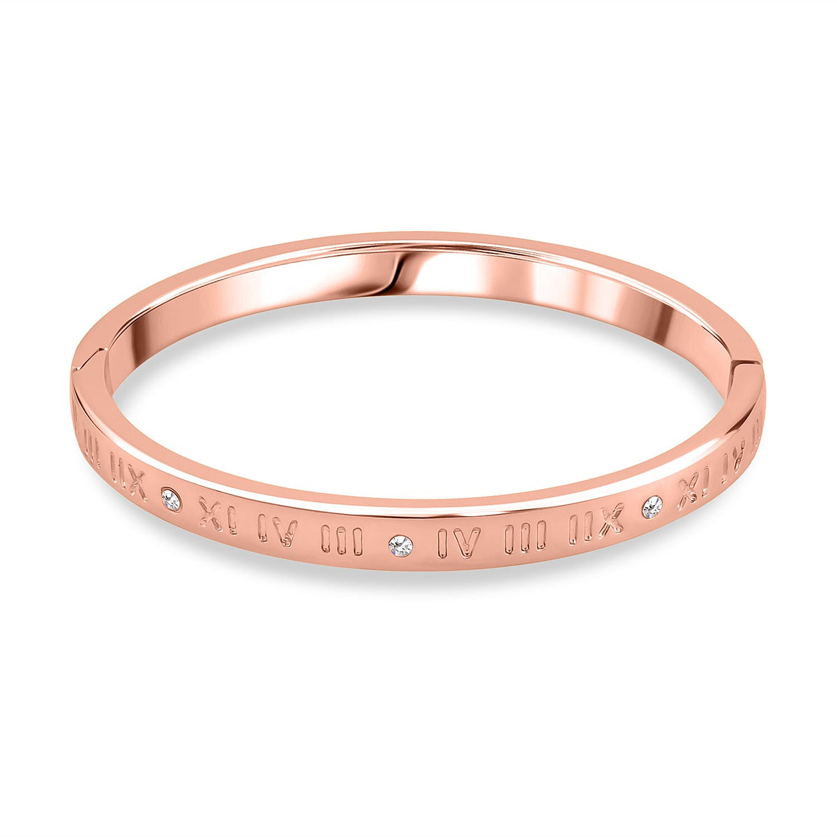 Designer Inspired-White Austrian Crystal Bangle (Size - 7) in Rose Gold Tone V32609542 0