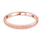 Designer Inspired-White Austrian Crystal Bangle (Size - 7) in Rose Gold Tone