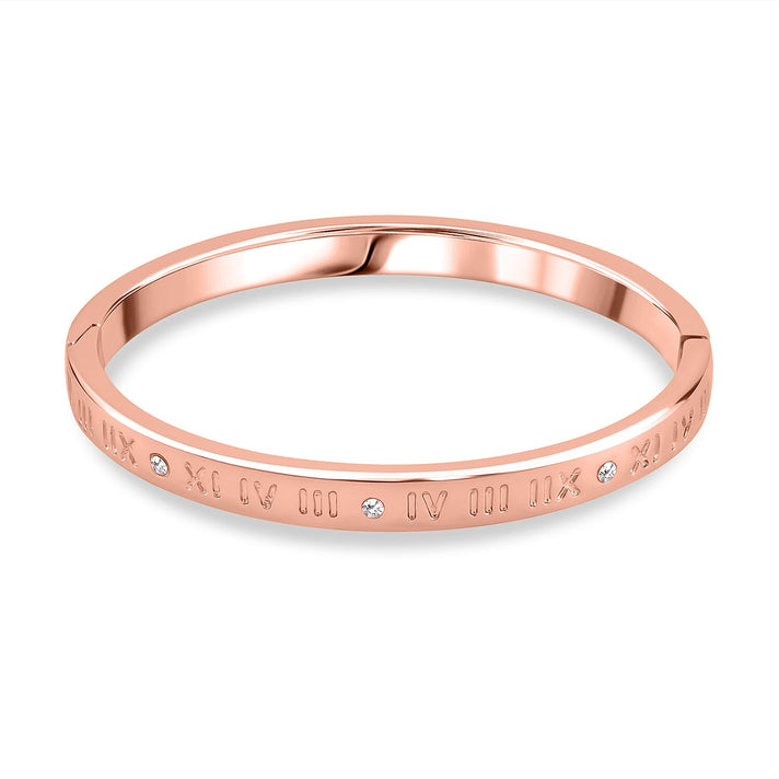 Designer Inspired-White Austrian Crystal Bangle (Size - 7) in Rose Gold Tone V32635637 1
