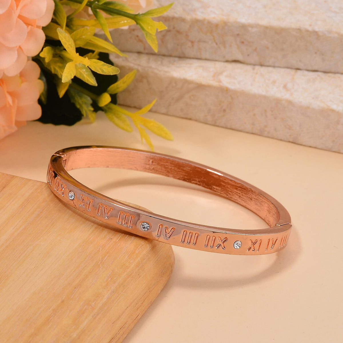 Designer Inspired-White Austrian Crystal Bangle (Size - 7) in Rose Gold Tone V32609542 2
