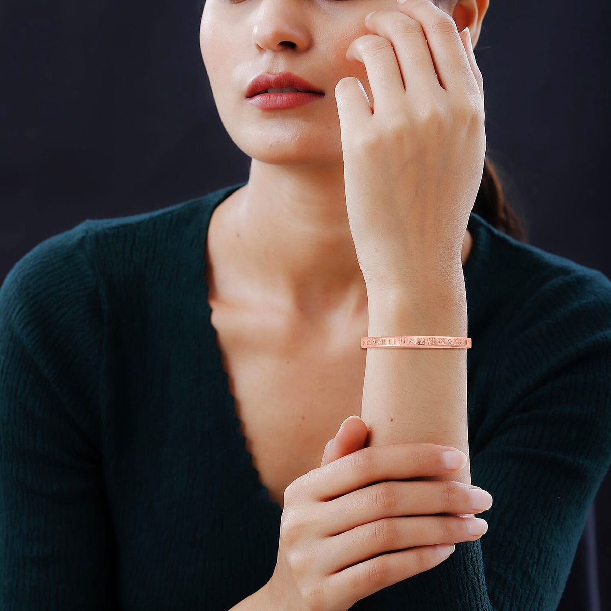 Designer Inspired-White Austrian Crystal Bangle (Size - 7) in Rose Gold Tone V32609542 3