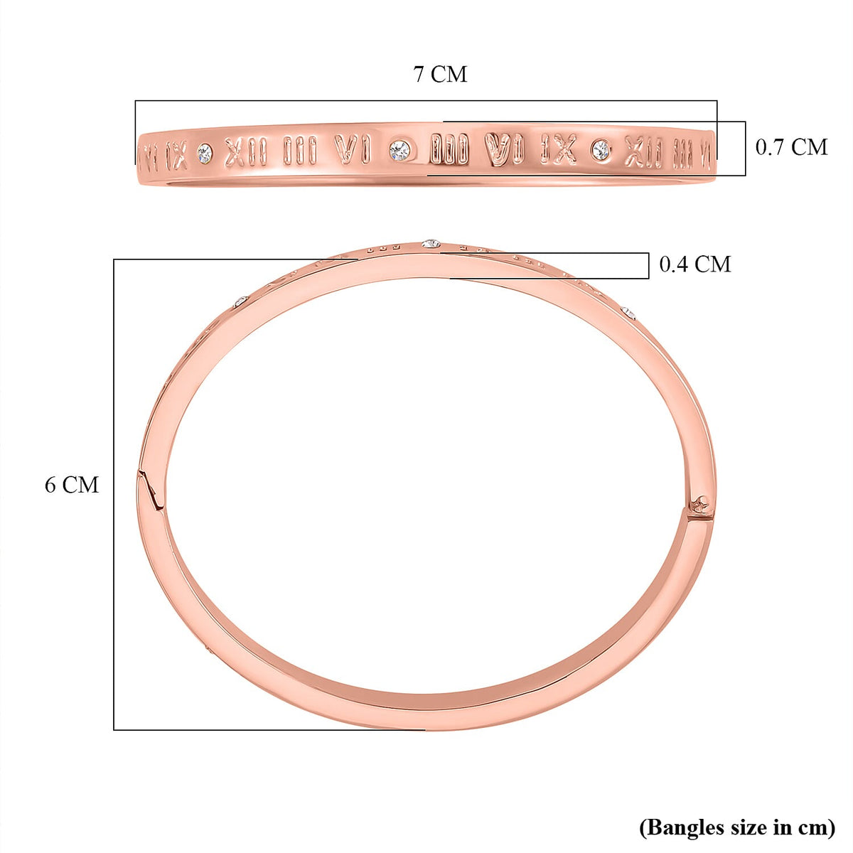 Designer Inspired-White Austrian Crystal Bangle (Size - 7) in Rose Gold Tone V32609542 5