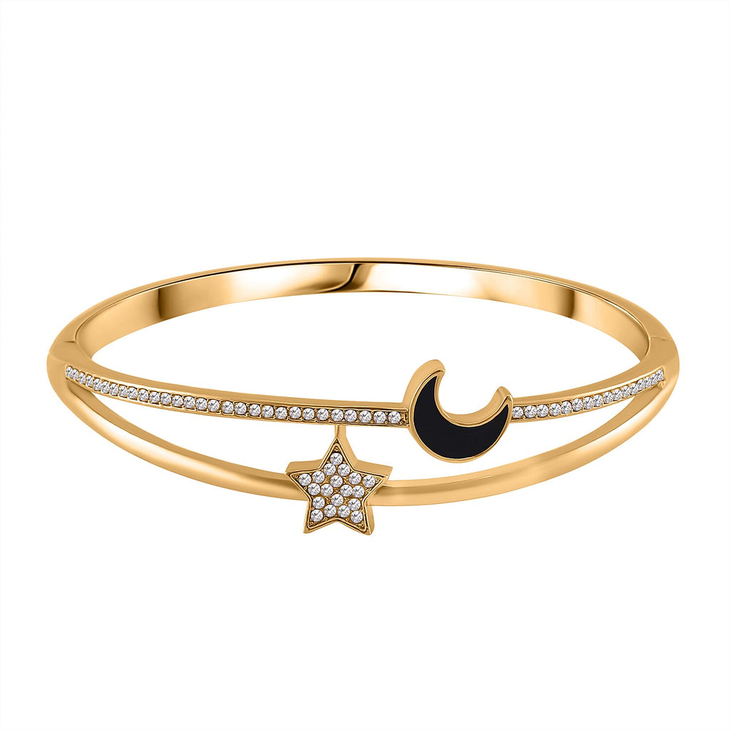 Designer Inspired - White Austrian Crystal Star & Moon Bangle (Size 7)