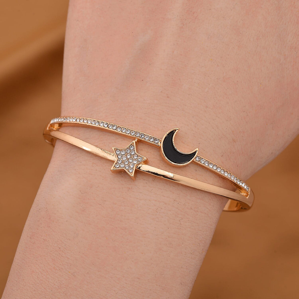 Designer Inspired - White Austrian Crystal Star &amp; Moon Bangle (Size 7) 7807727 2