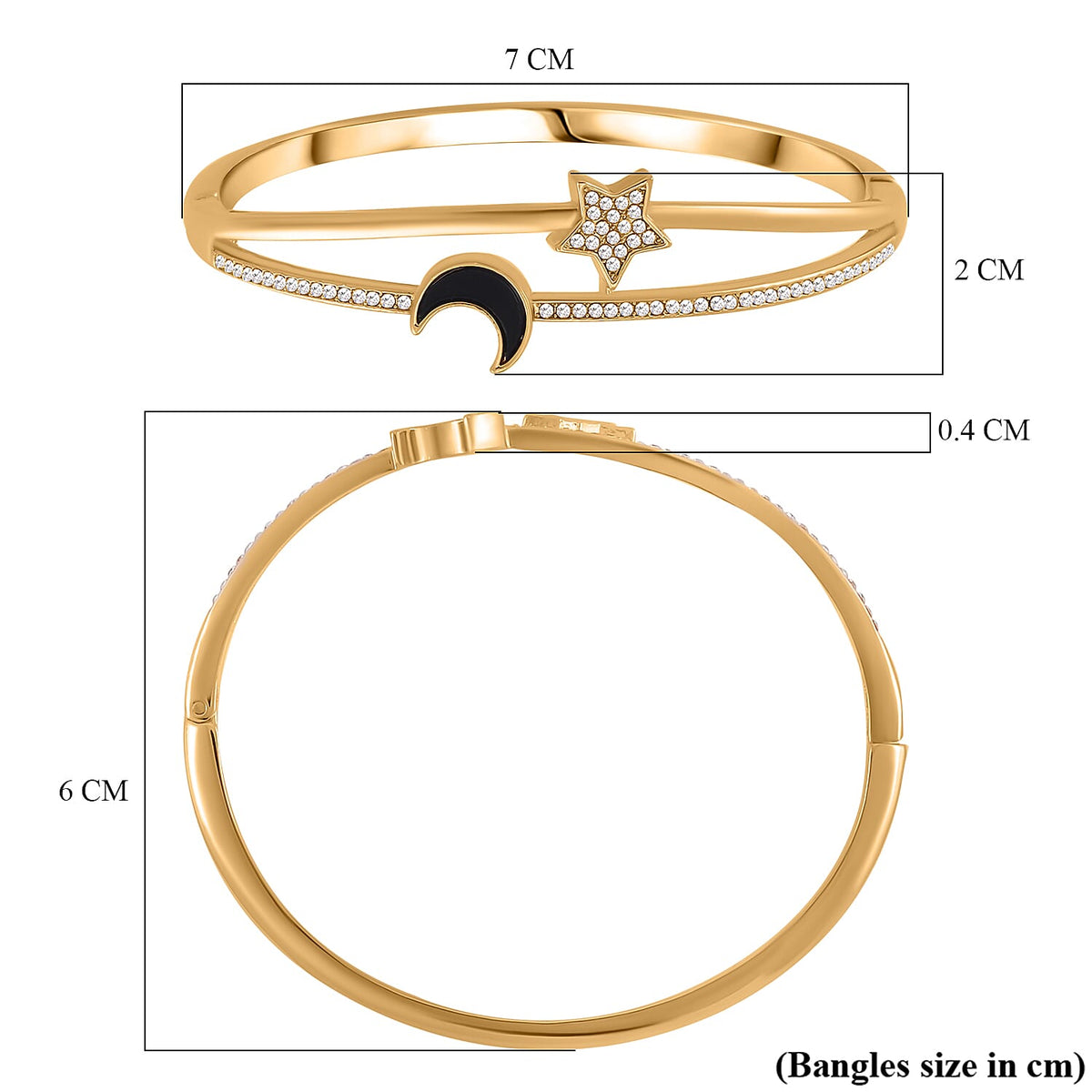 Designer Inspired - White Austrian Crystal Star &amp; Moon Bangle (Size 7) 7807727 6