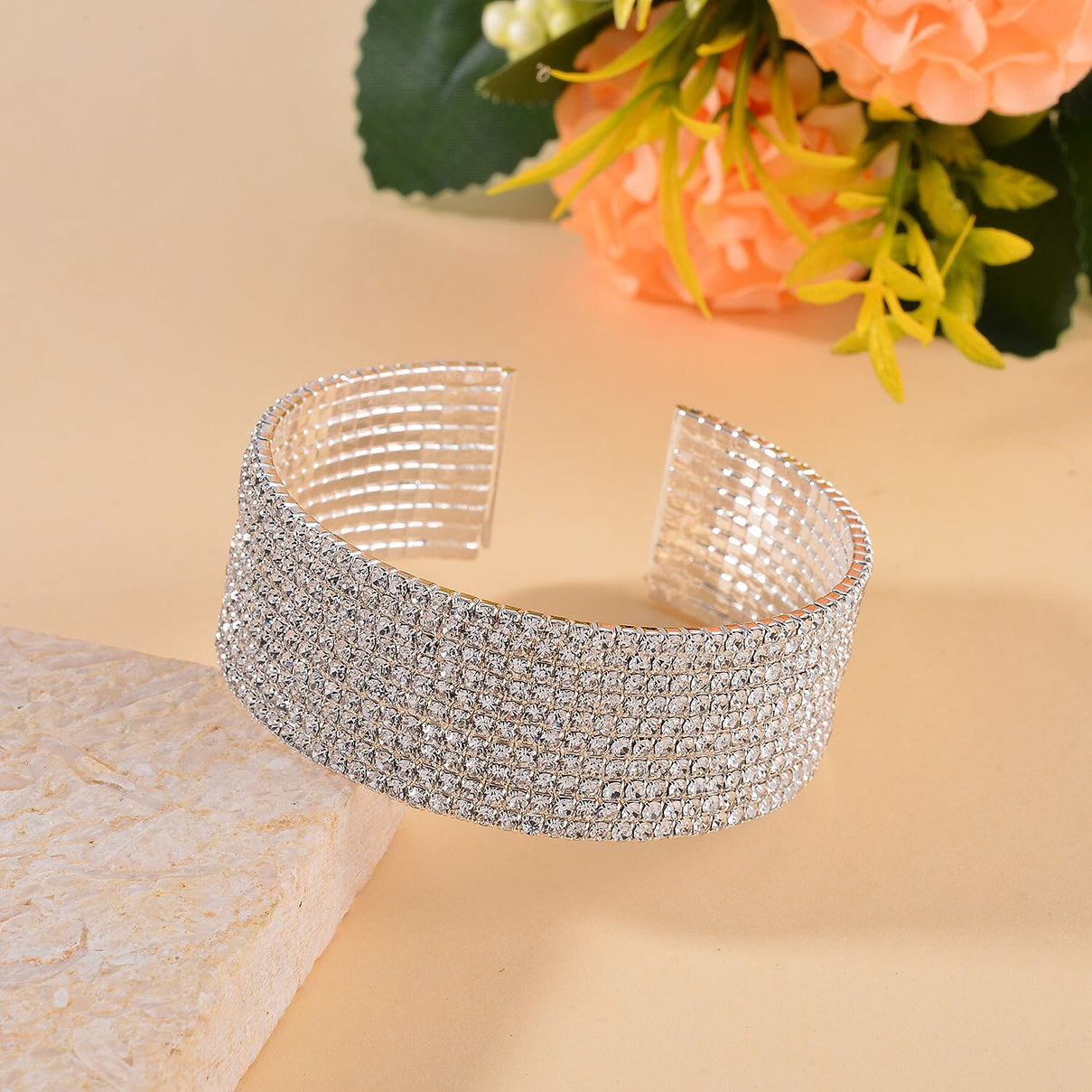 One Time Closeout - White Austrian Crystal Flexible Bangle (Size - 7.5) in Silver Tone 7643280 2