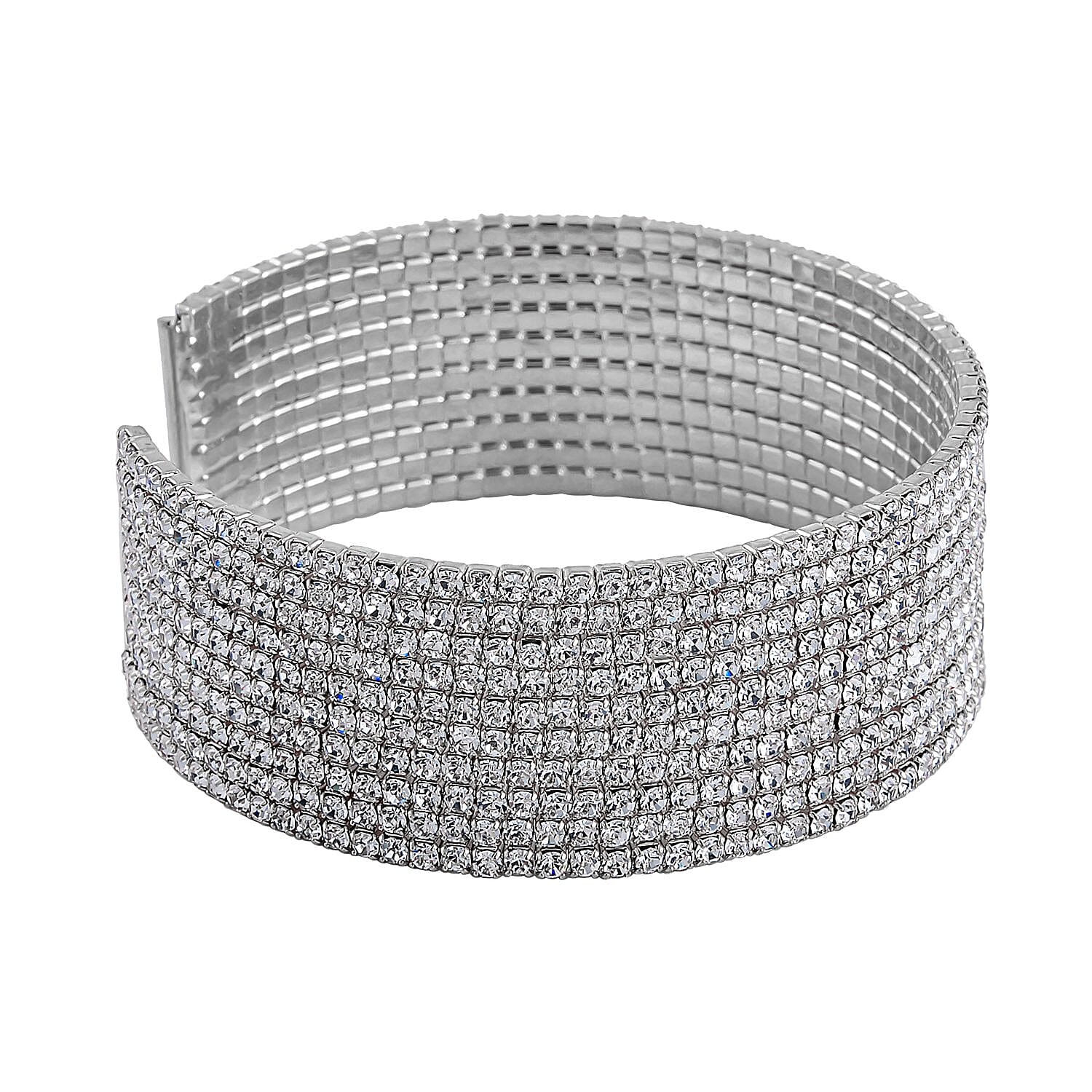 One Time Closeout - White Austrian Crystal Flexible Bangle (Size - 7.5) in Silver Tone 7643280 4