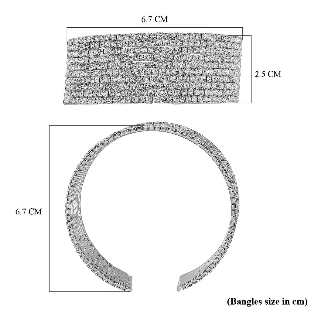 One Time Closeout - White Austrian Crystal Flexible Bangle (Size - 7.5) in Silver Tone