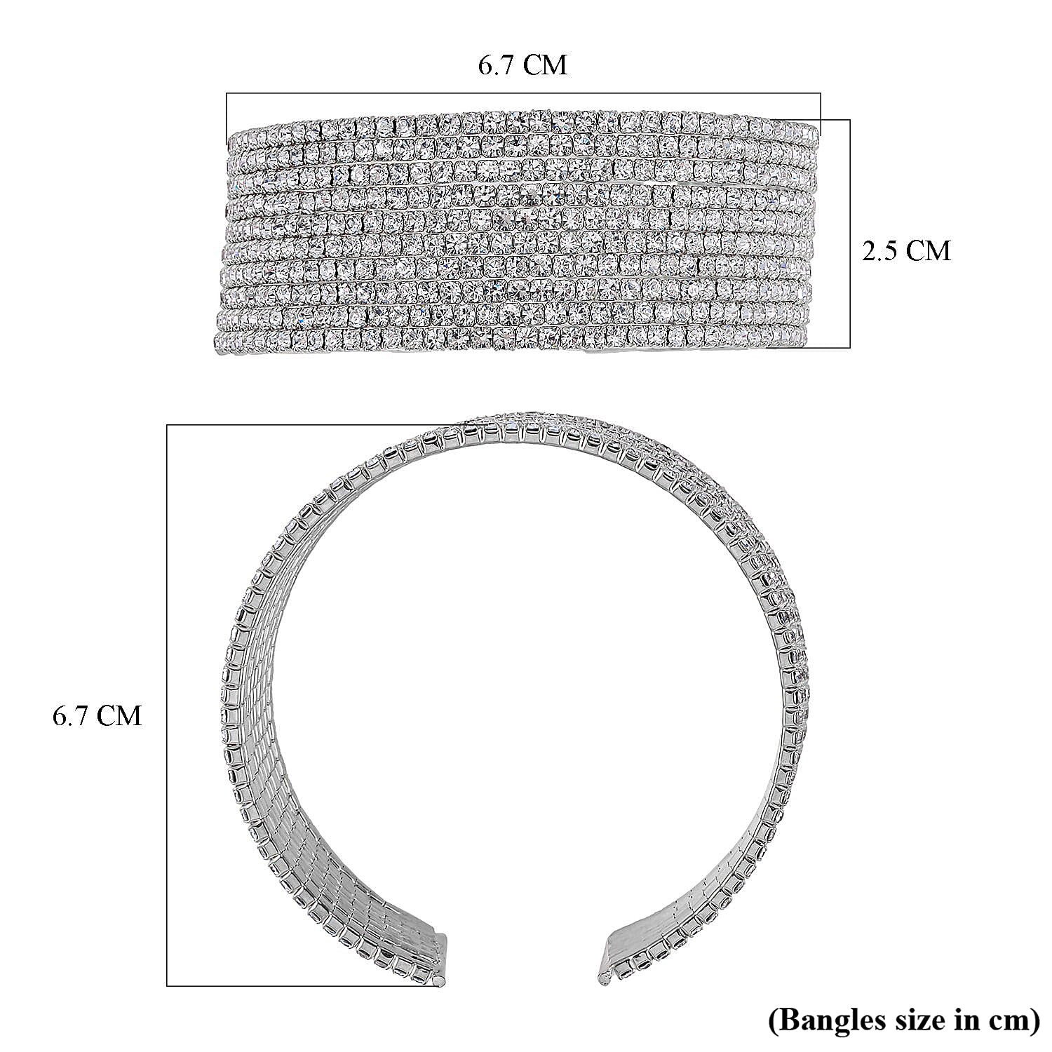 One Time Closeout - White Austrian Crystal Flexible Bangle (Size - 7.5) in Silver Tone 7643280 6