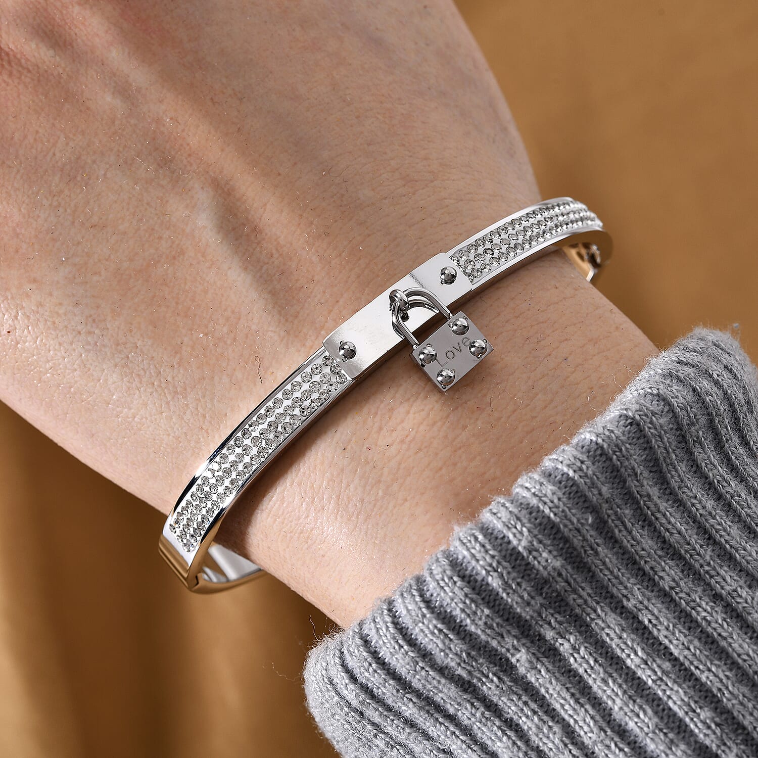 White Crystal Bangle (Size - 7.5) in White Tone 7843383 2