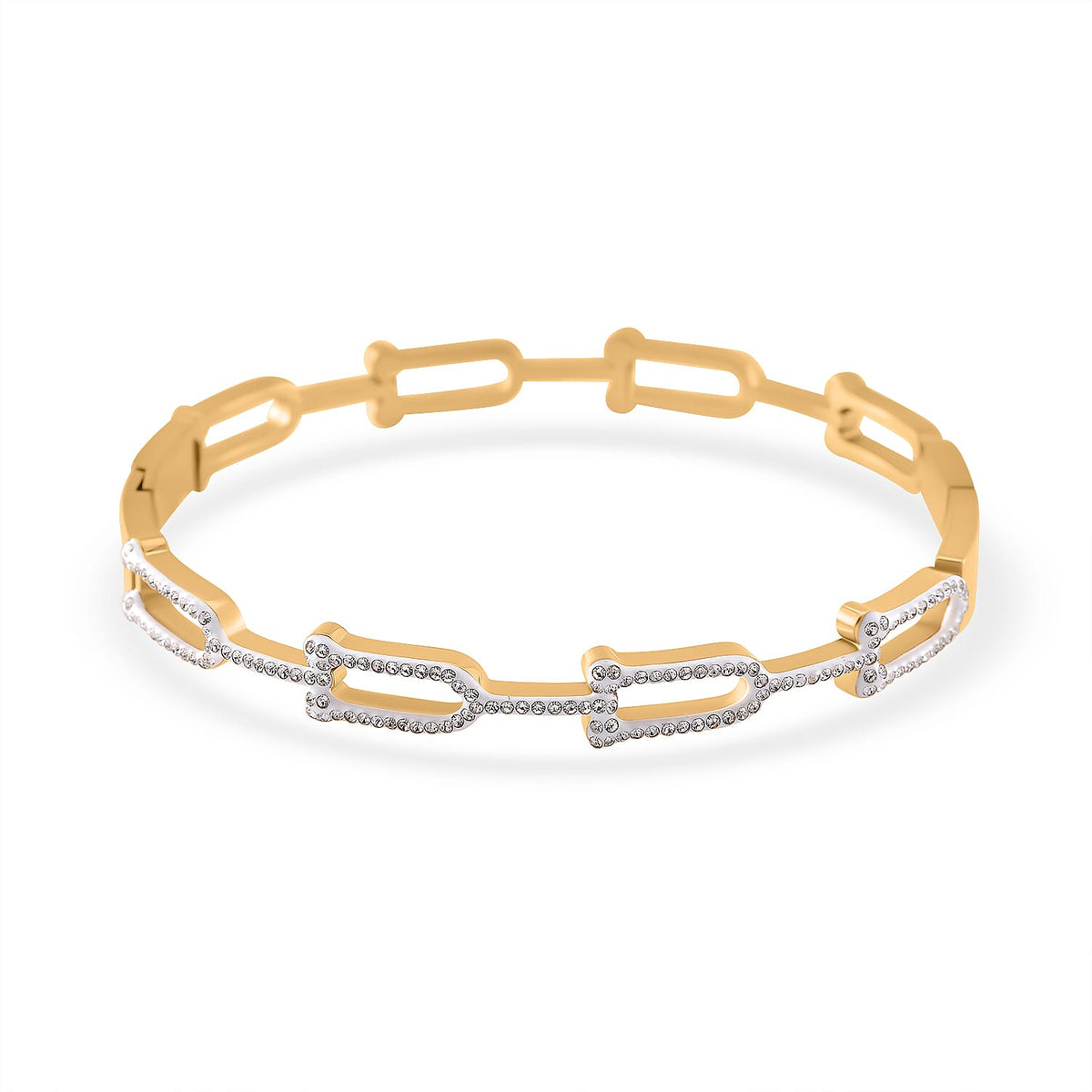 White Austrian Crystal Bangle (Size - 7.5) With Enamel in Yellow Gold Tone 7843664 0