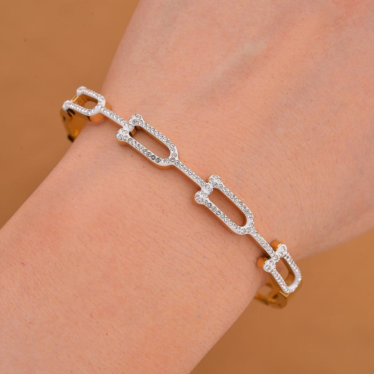 White Austrian Crystal Bangle (Size - 7.5) With Enamel in Yellow Gold Tone 7843664 2