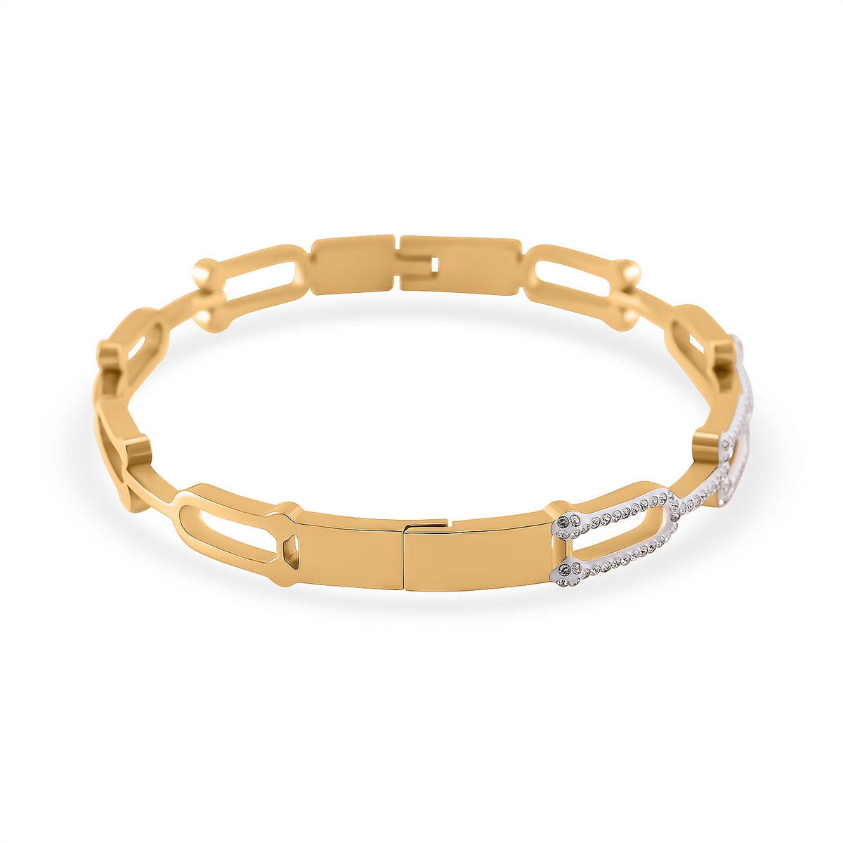 White Austrian Crystal Bangle (Size - 7.5) With Enamel in Yellow Gold Tone 7843664 3