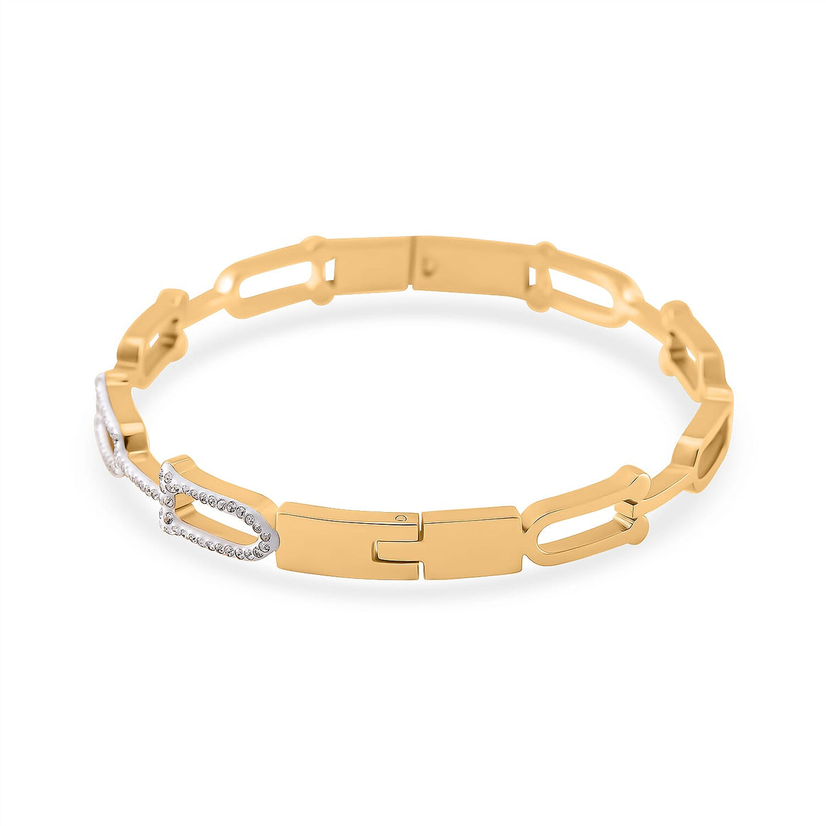 White Austrian Crystal Bangle (Size - 7.5) With Enamel in Yellow Gold Tone 7843664 4