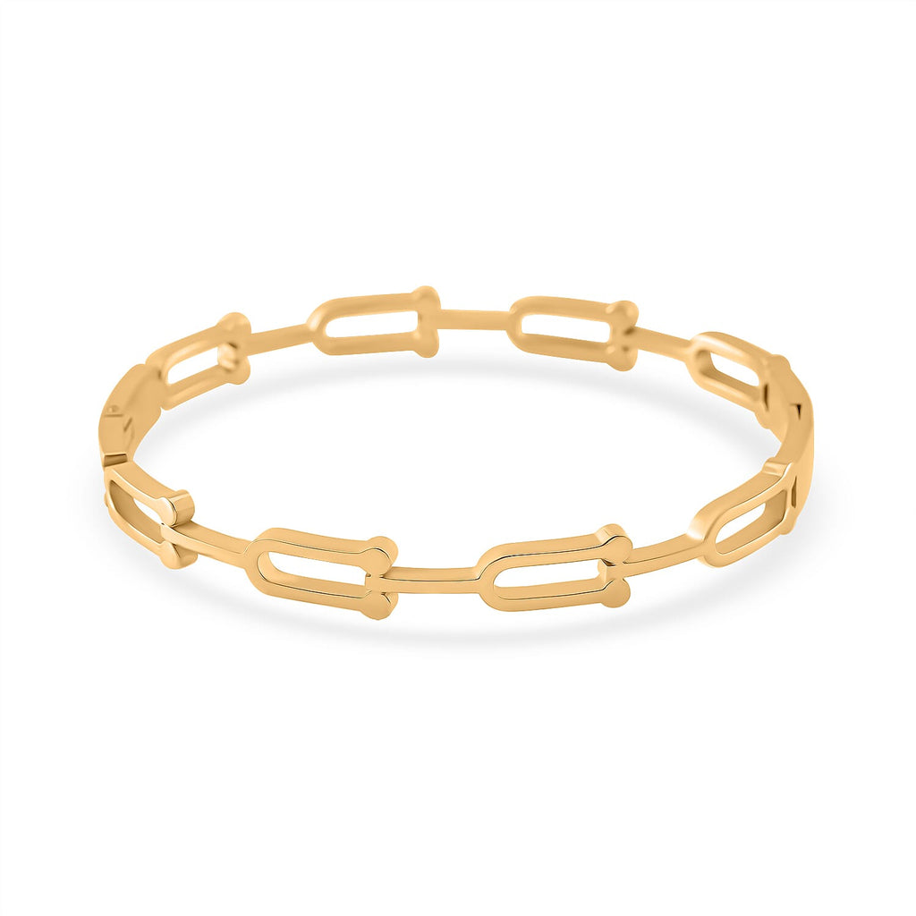 White Austrian Crystal Bangle (Size - 7.5) With Enamel in Yellow Gold Tone