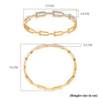 White Austrian Crystal Bangle (Size - 7.5) With Enamel in Yellow Gold Tone