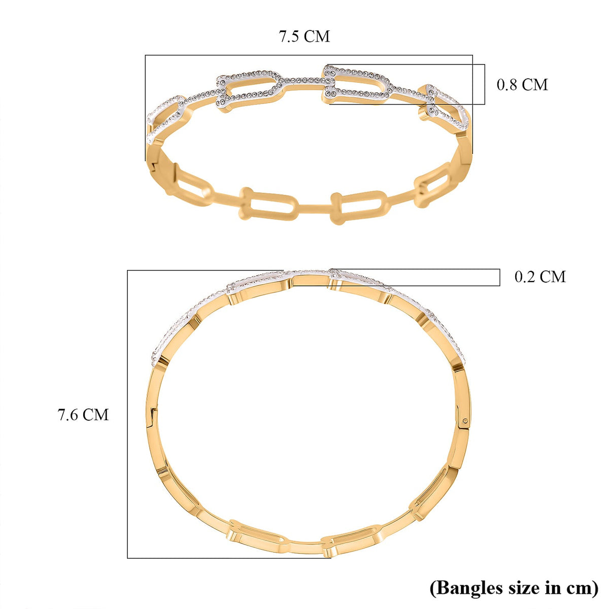 White Austrian Crystal Bangle (Size - 7.5) With Enamel in Yellow Gold Tone 7843664 6