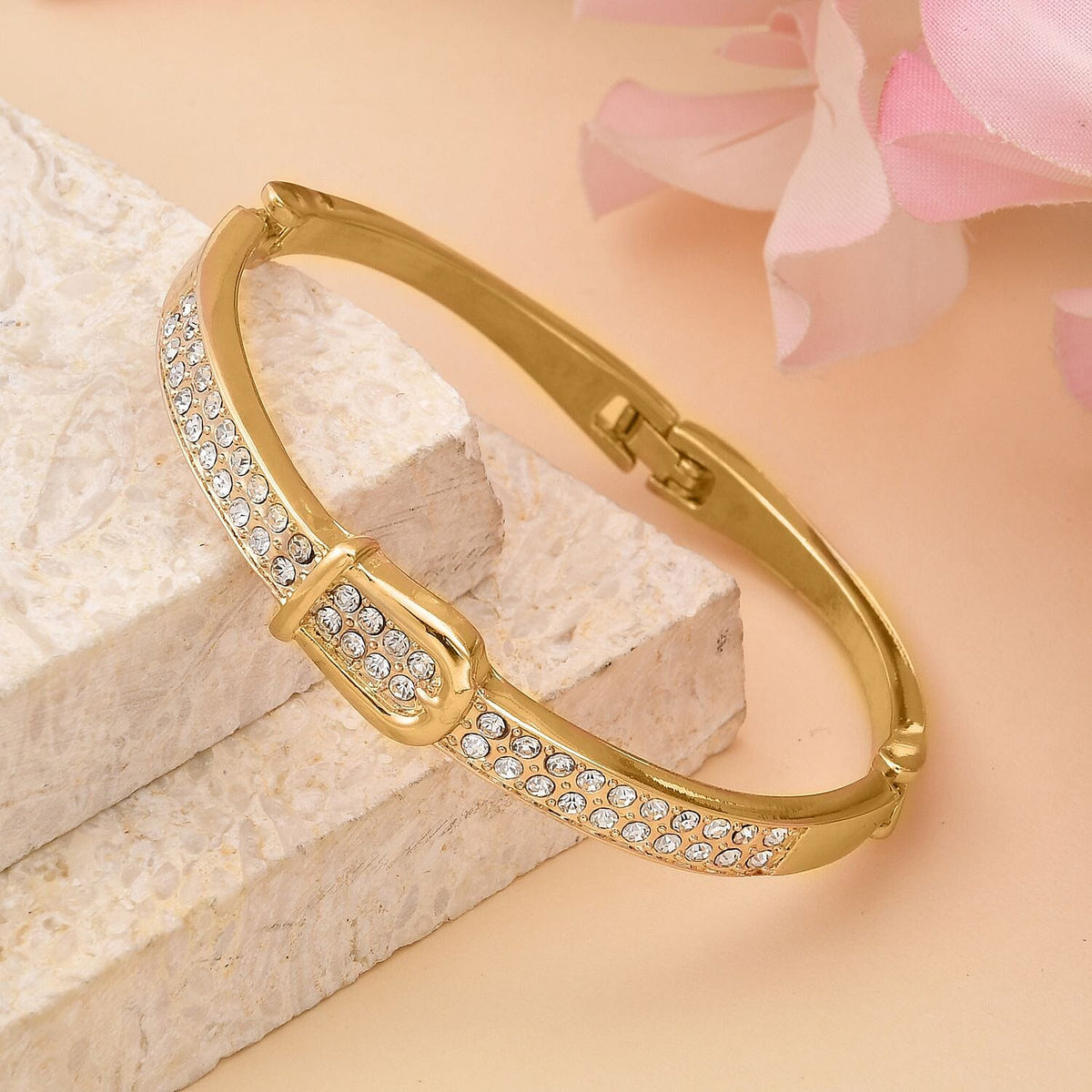 White Austrian Crystal Buckle Style Bangle in Yellow Gold Tone 7268055 1