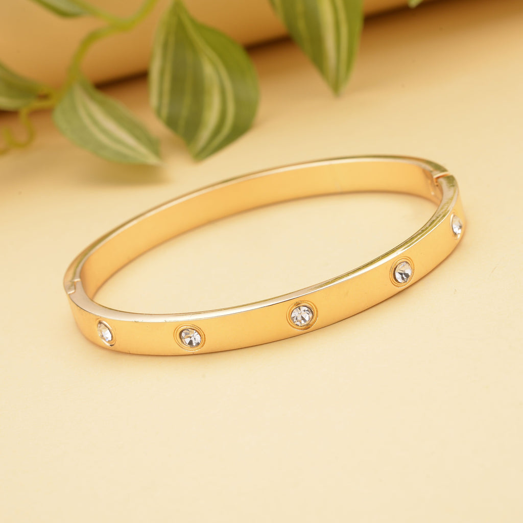 Designer Inspired - White Austrian Crystal Bangle (Size - 7) in Yellow Gold Tone