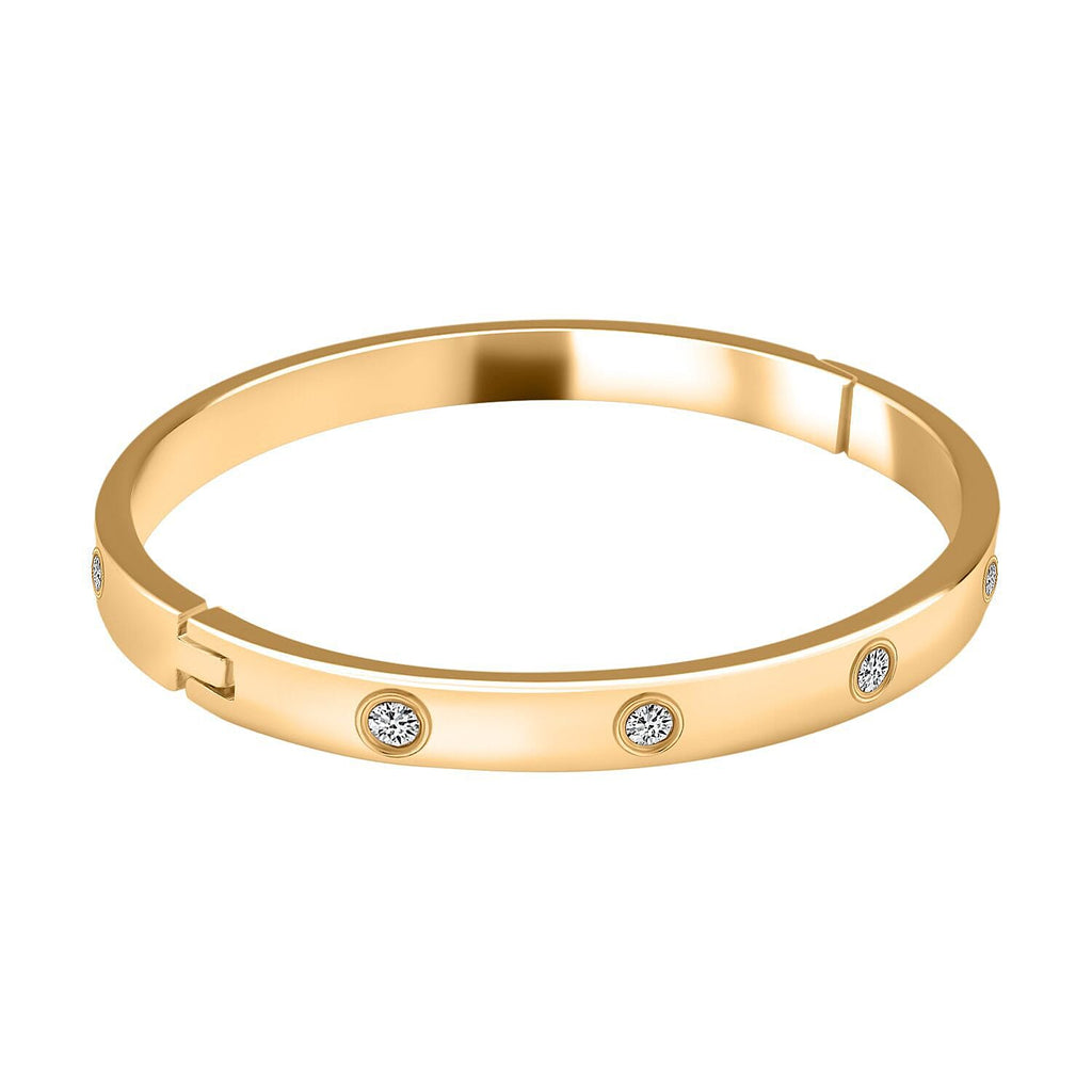 Designer Inspired - White Austrian Crystal Bangle (Size - 7) in Yellow Gold Tone