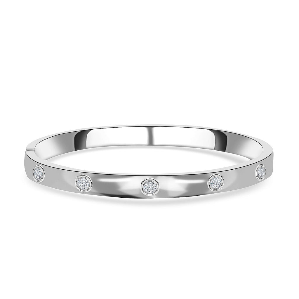 Designer Inspired- White Austrian Crystal Bangle (Size 7) in Silver Tone