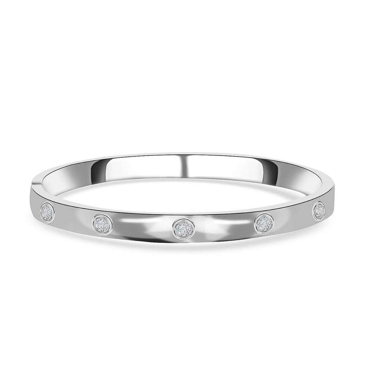 Designer Inspired- White Austrian Crystal Bangle (Size 7) in Silver Tone 7266448 0
